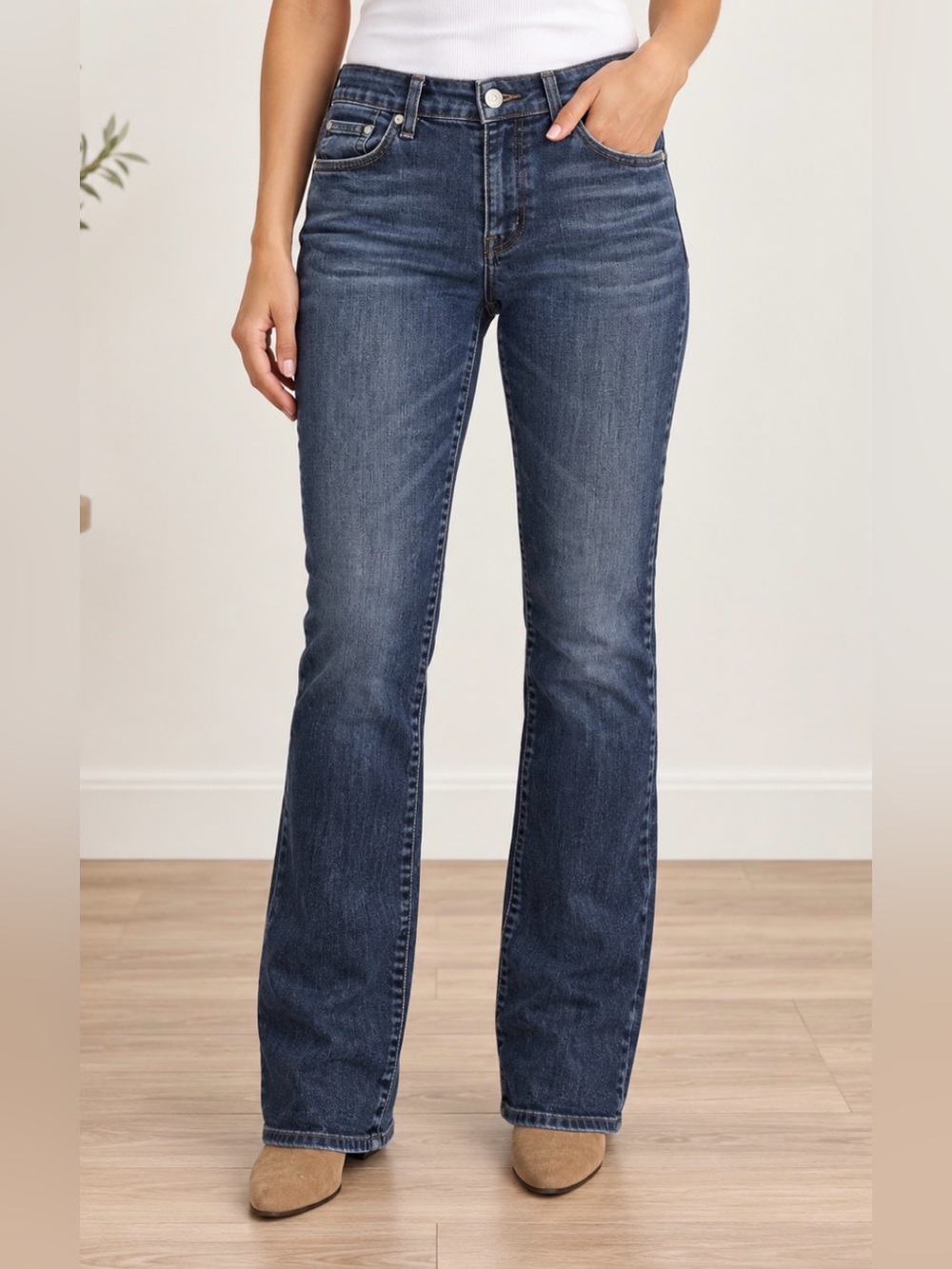 7 For All Mankind Bootcut Jeans 31 Dark Wash Squiggle Pocket Y2K